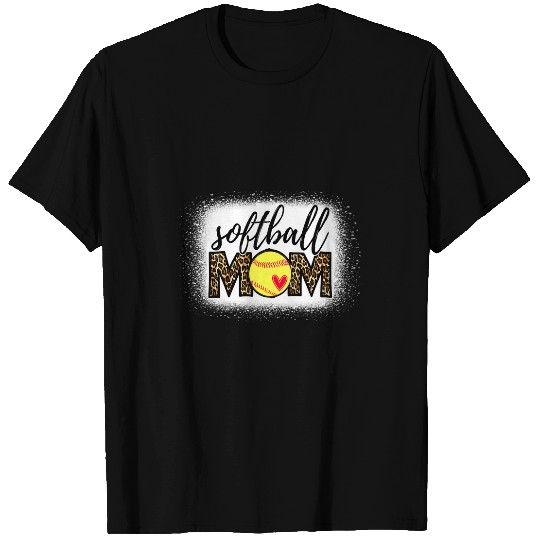 Bleached Softball Mom Leopard Funny Baseball Mom Mothers Day T-Shirts