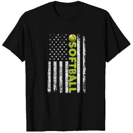 Distressed SoftBall Team American Flag T-Shirts