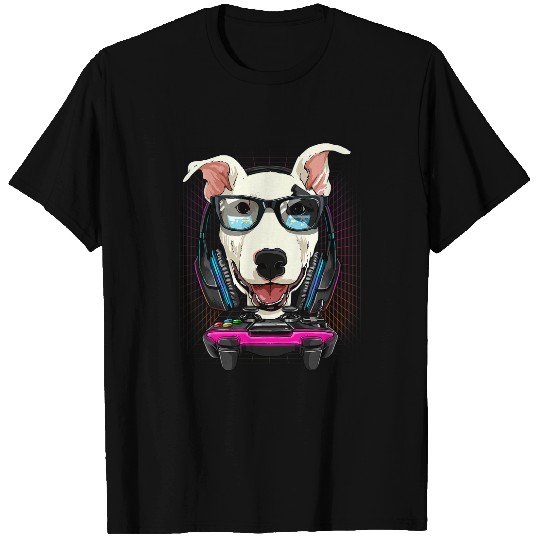 Bull Terrier Dog Gamer Computer Video Game Lover Gaming Dog T-Shirts