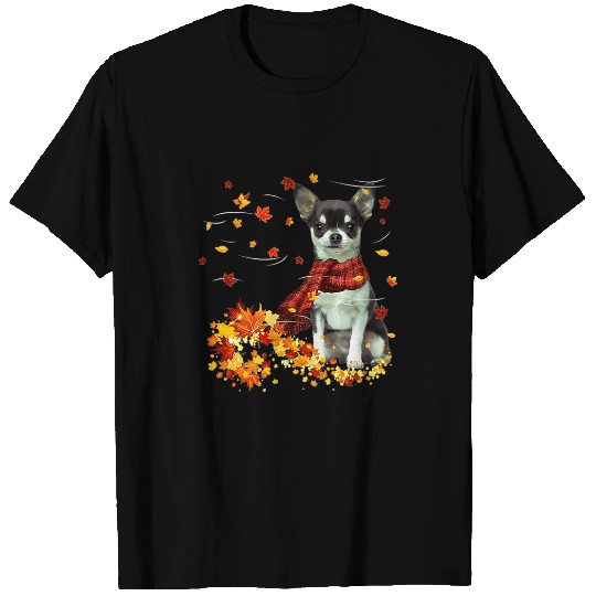 Chihuahua Fall Scarf Dogs Autumn Leaves T-Shirts