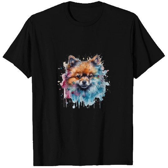Colorful Pomeranian watercolor art 2 T-Shirts