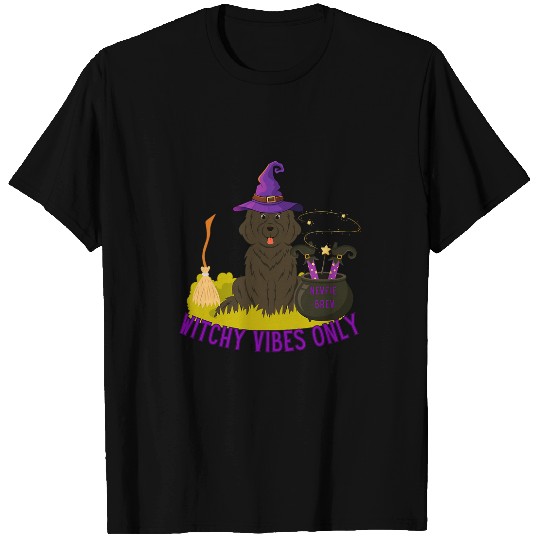 Cute Newfoundland Dog Halloween Witchy Vibes Only T-Shirts
