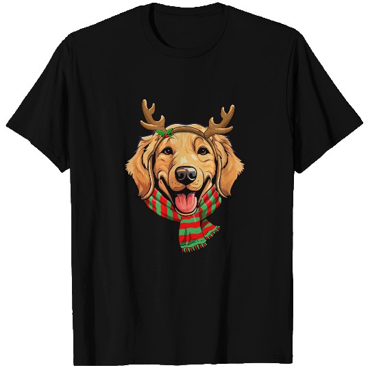 Golden Retriever Dog Christmas Reindeer Santa Hat Funny Xmas T-Shirts