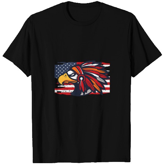 Hawk Native American Feather Headdress USA American Flag T-Shirts