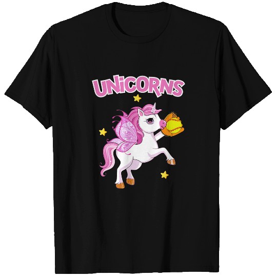 Cute Pink Sparkle Unicorns Softball Girl Teen T-Shirts