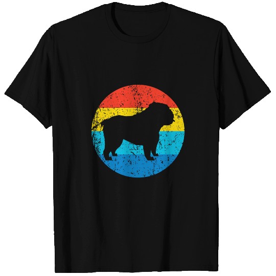 English Bulldog Dog Breed Silhouette Retro 1970s Circle T-Shirts