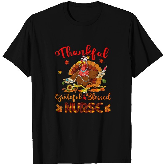 Thankful Grateful Blessed nurses Plaid Turkey Thanksgiving T-Shirts