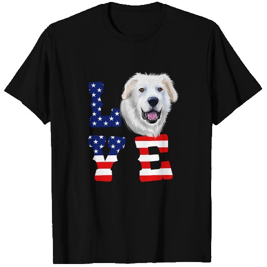 Dogs 365 Great Pyrenees Love Dog American Flag USA T-Shirts