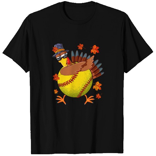 Dabbings Turkey Softball Ball Fall Vibes Happy Thanksgiving T-Shirts
