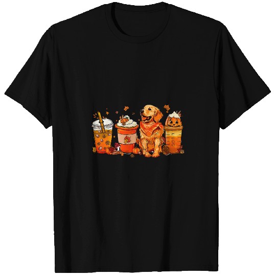 Golden Retriever Fall Halloween Latte coffee cups Hello Fall T-Shirts