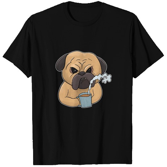 Grumpy Pug Dog with Coffee Morning Grouch T-Shirts