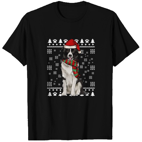 Border Collie Dog Santa Hat xmass Ugly Christmas T-Shirts