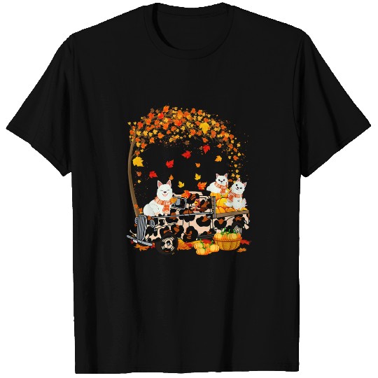 Dog Samoyed Riding Leopard Truck Pumpkin Thanksgiving T-Shirts