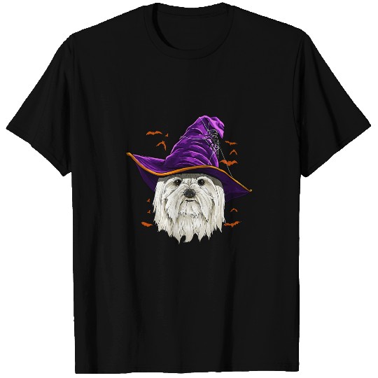 Dog Maltese Witch Hat Funny Halloween Dog Lover Girl Women T-Shirts