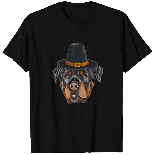 Dog Rottweiler Wearing Pilgrim Hat Thanksgiving T-Shirts