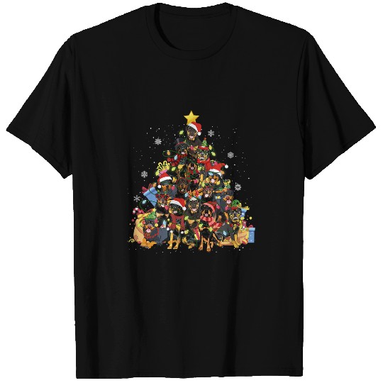 Dog Rottweiler Christmas Tree Lights Dog Santa xmass Men Women T-Shirts