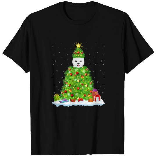 Dog Samoyed xmass Lighting Tree Funny Samoyed Christmas T-Shirts