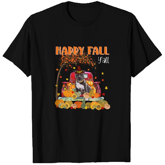 Bully Dog Autumn Fall Pumpkin Truck Mappe Thanksgiving274 Pitbull Dog T-Shirts