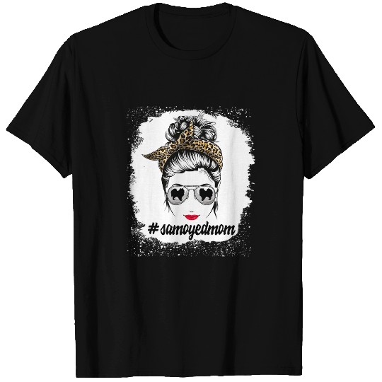 Dog Samoyed Mom Bleached Messy Bun Leopard Women Pet Lover T-Shirts