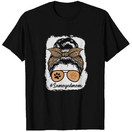 Dog Samoyed Mom Bleached Messy hair bun Leopard T-Shirts