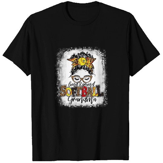 Loud Proud Softball Grandma Messy Bun Leopard Bleached Tee T-Shirts