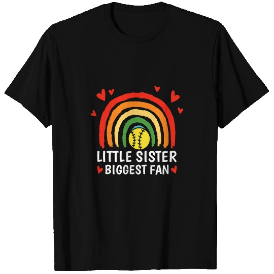Little Sister Biggest Fan Softball Girl Toddler Sister Fan T-Shirts