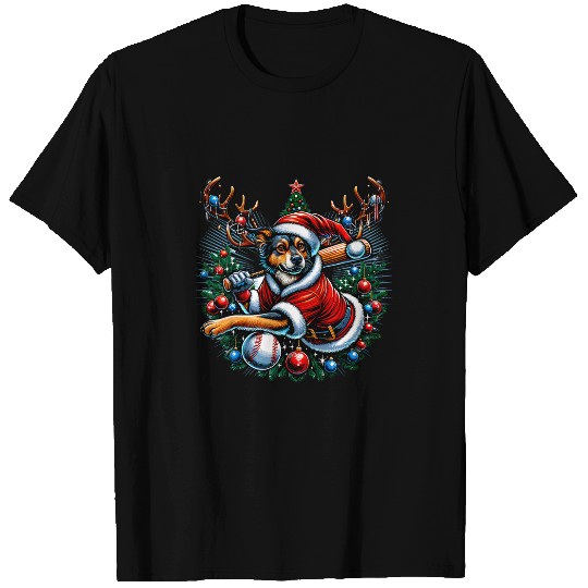 Funny Santa Mixed Dog Play Baseball Reindeer Christmas T-Shirts