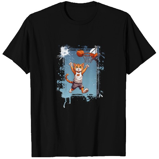 Basketball Funny Cat Dunking Basket Basher Graffiti Graphic T-Shirts