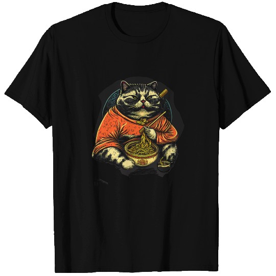 Fat Cute Cat Japanese Samurai sumos Animal Art T-Shirts