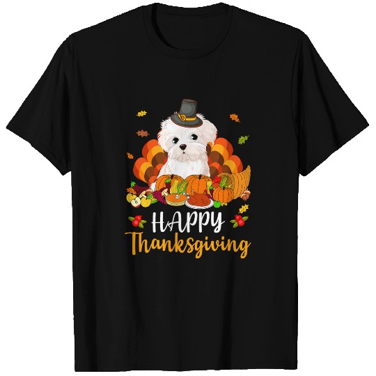 Dog Maltese Happy Thanksgiving Maltese Dog Turkey Pet Lover T-Shirts