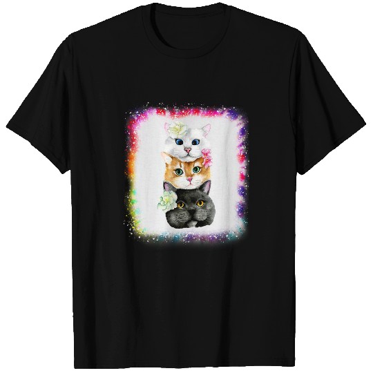Cat Tower Daddy Mommy Boy Girl Funny Tie Dye Bleached T-Shirts