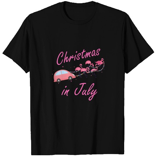 Funny Cute Flamingo Pink Camping Car Christmas In July T-Shirts