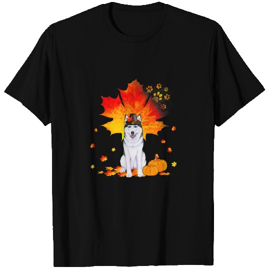 Dog Husky Autumn Leaf Fall Leaves Dog Lover Thanksgiving T-Shirts
