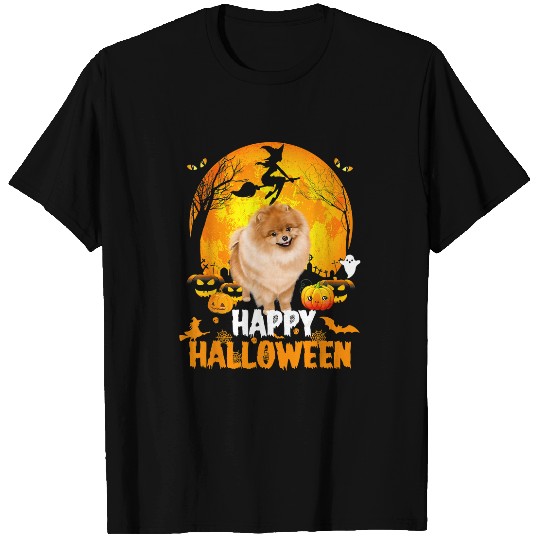 Dog Pomeranian Happy Halloween Day With the Moon And Pumpkin 133 T-Shirts