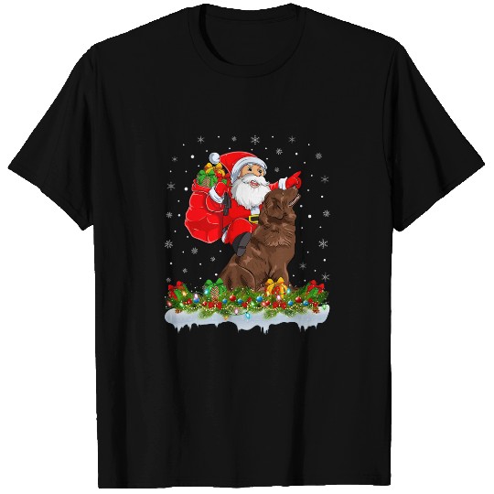 Funny xmass Santa Claus Riding Newfoundland Dog Christmas T-Shirts