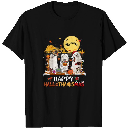 Dog Samoyed Happy Hallothanksmas Halloween Thanksgiving xmass 3 T-Shirts
