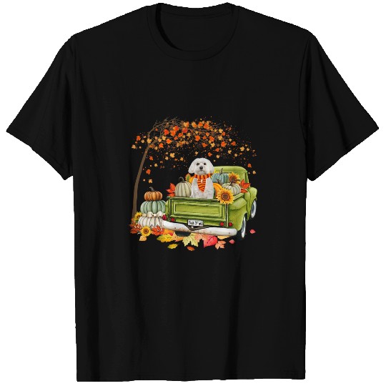Dog Maltese Riding Truck Fall Vibes Happy Thanksgiving Day T-Shirts