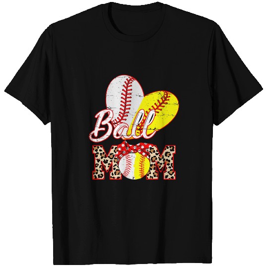 Funny Ball Mom Softball Baseball Leopard Mothers Day Gifts T-Shirts