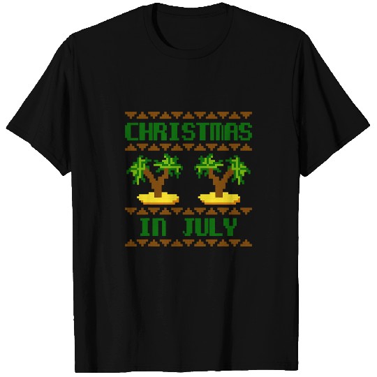 Christmas in july palm trees funny pixel art 21 T-Shirts