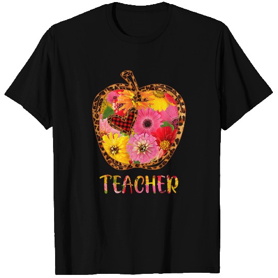 Cool Teacher Apple Flower Leopard Art Teacher T-Shirts