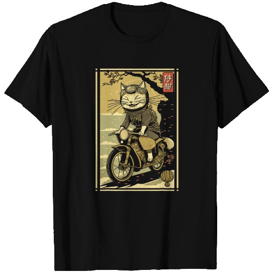 Japanese Samurai Cat on Motorcycle Kawaii Ninja Cat 21 T-Shirts