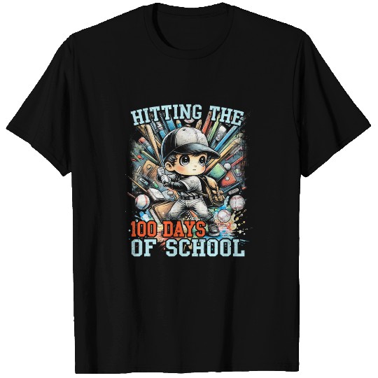 Hitting 100 Days Of School Baseball Player Teacher Student T-Shirts