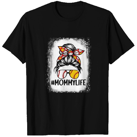 Mothers Day Messy Bun Mommy Life Softball Baseball T-Shirts