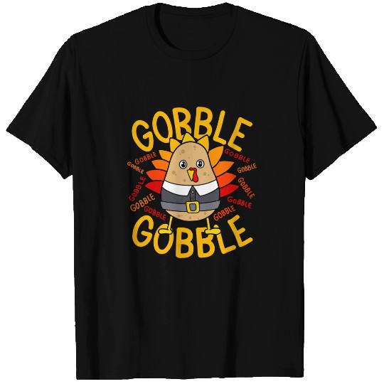 Thanksgiving Vegan Cute Gobble Gobble Potato Turkey Pilgrim T-Shirts