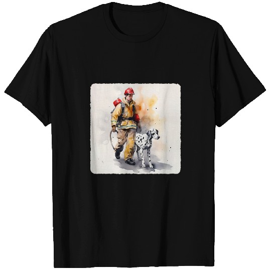Firefighter With A Dalmatian Puppy  Fires Station Mascot Dog T-Shirts
