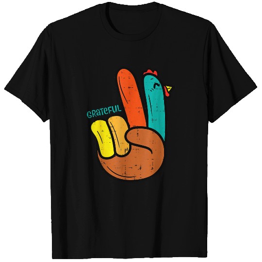Peace Hand Turkey Grateful Thanksgiving Hippi Men Women Kids T-Shirts