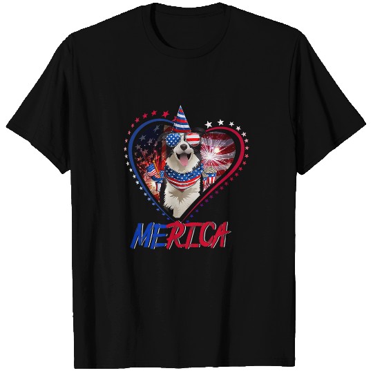 Cute Merica Border Collie USA Flag Sunglasses 4th Of July T-Shirts