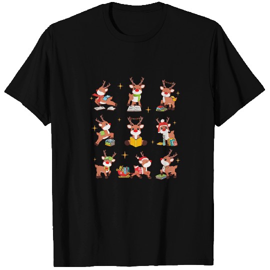 Cute Reindeer Reading Book Funny Christmas Teacher Librarian T-Shirts