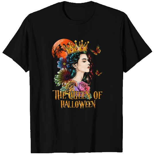 The Queen Of Halloween Loves Rose Butterfly For Women T-Shirts