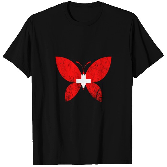 Switzerland Flag Swiss Pride Butterfly Swiss Roots Schweiz T-Shirts